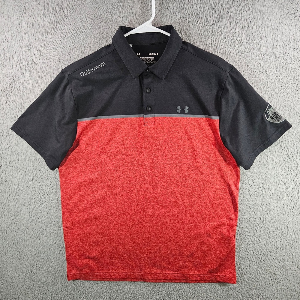 Under Armour Playoff Polo Mens Large Black Red Gulfstream Capitan Energy Shirt‎